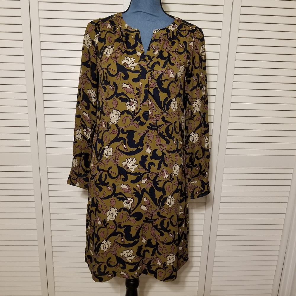 LOFT Olive Vine Print Shirt Dress